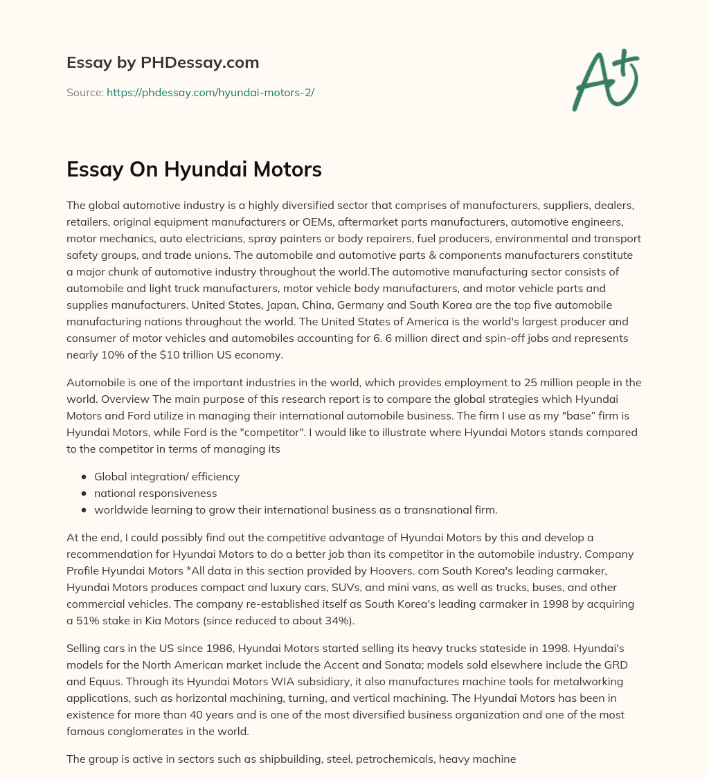 Essay On Hyundai Motors essay