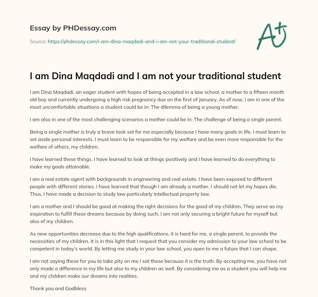 I am Dina Maqdadi and I am not your traditional student essay