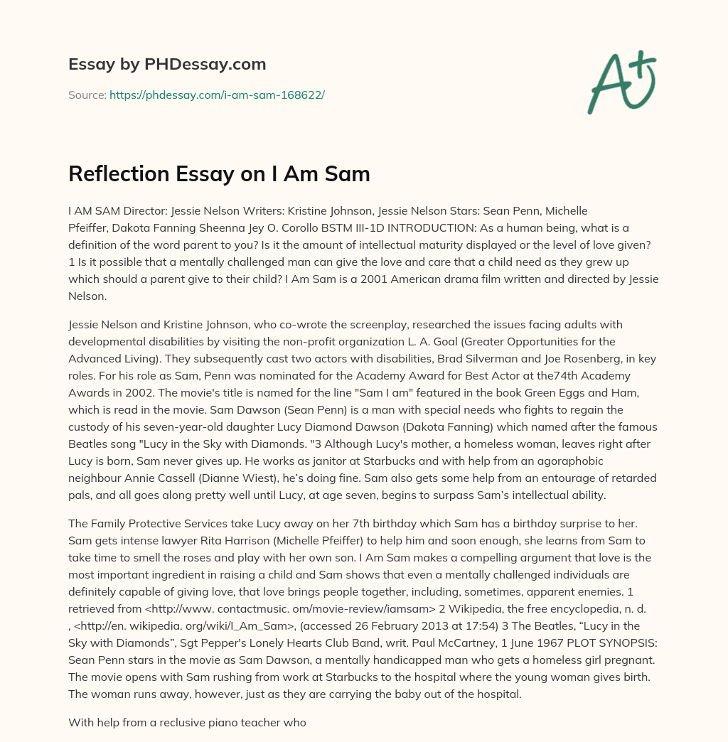Reflection Essay on I Am Sam essay
