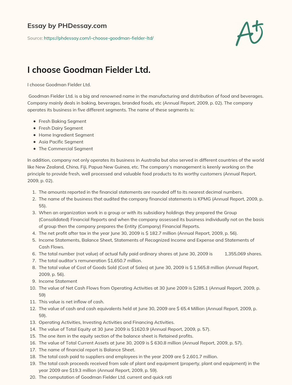 I choose Goodman Fielder Ltd. essay