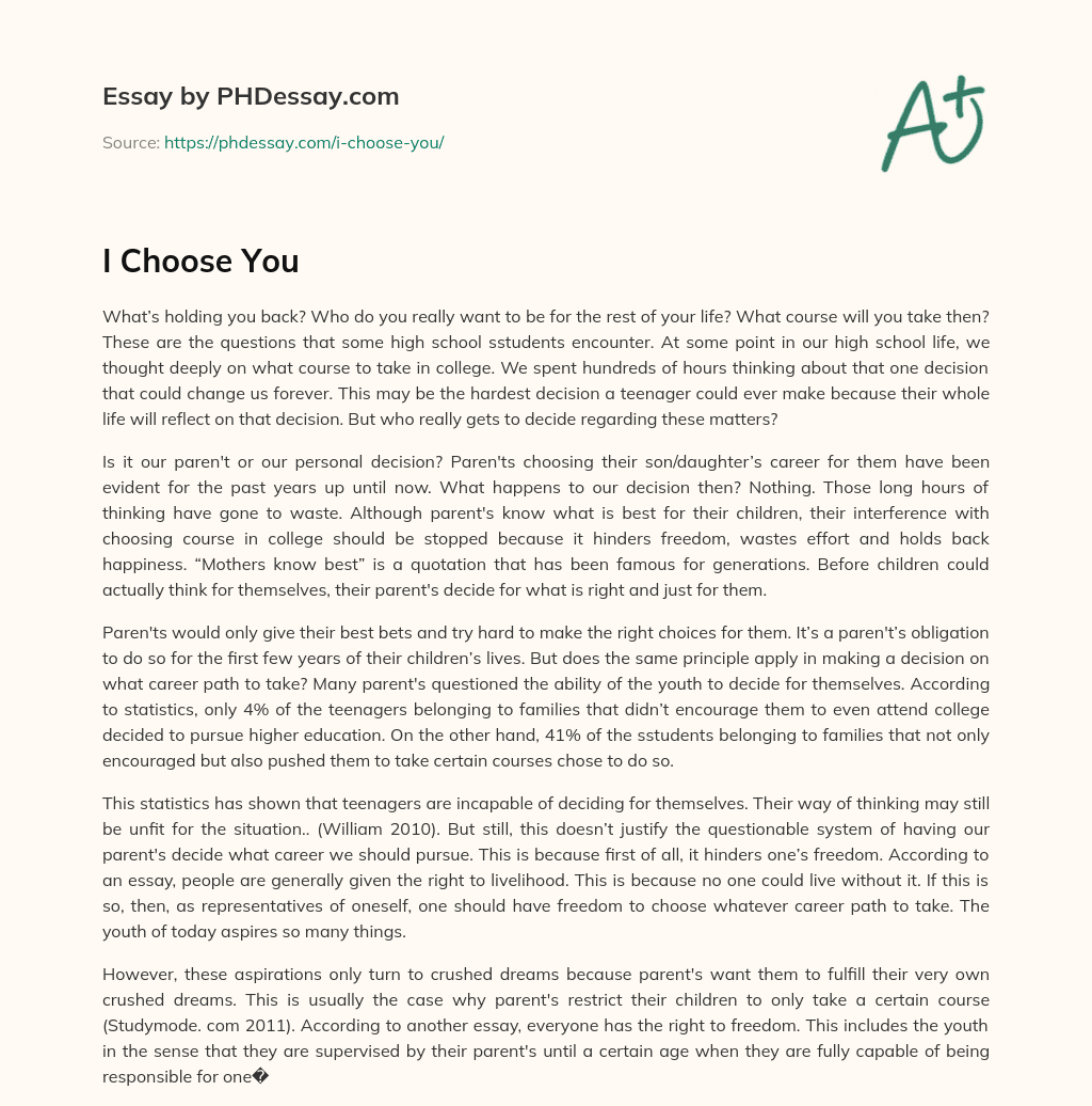 I Choose You essay