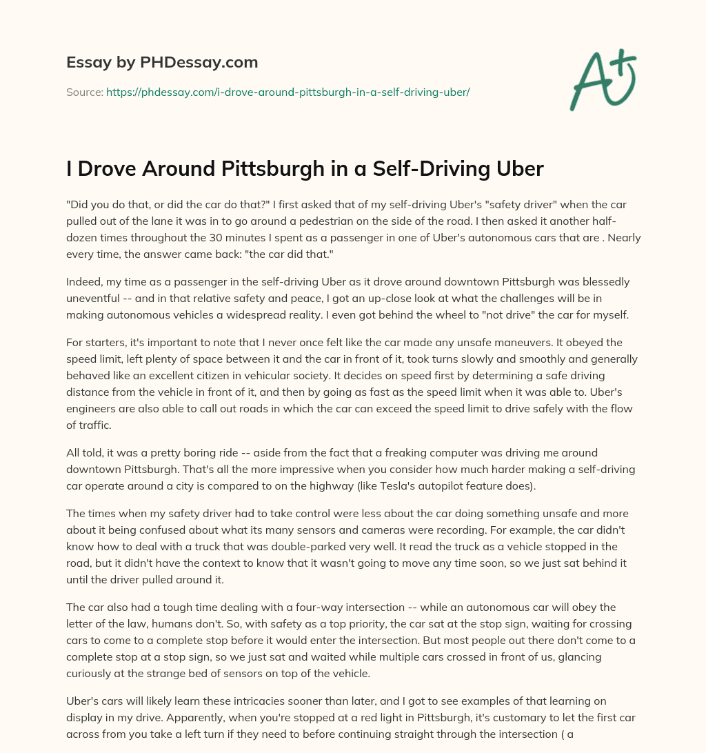 I Drove Around Pittsburgh in a Self-Driving Uber essay