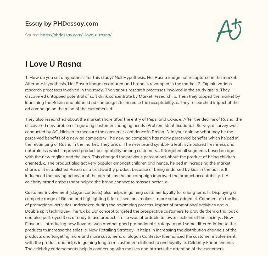 I Love U Rasna essay