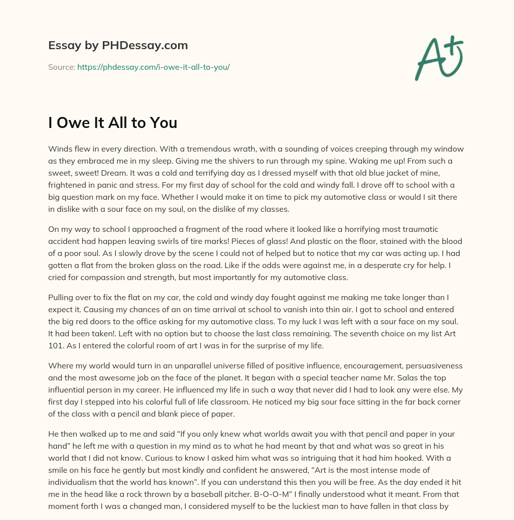 I Owe It All to You essay