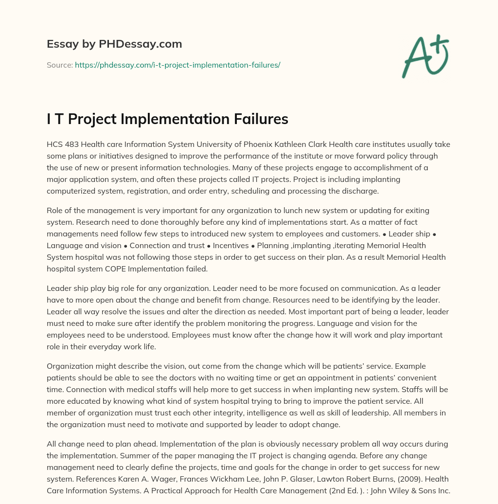 Research Related to Information System Project Implementation Failures essay