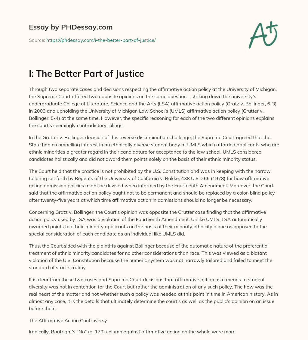 I: The Better Part of Justice essay