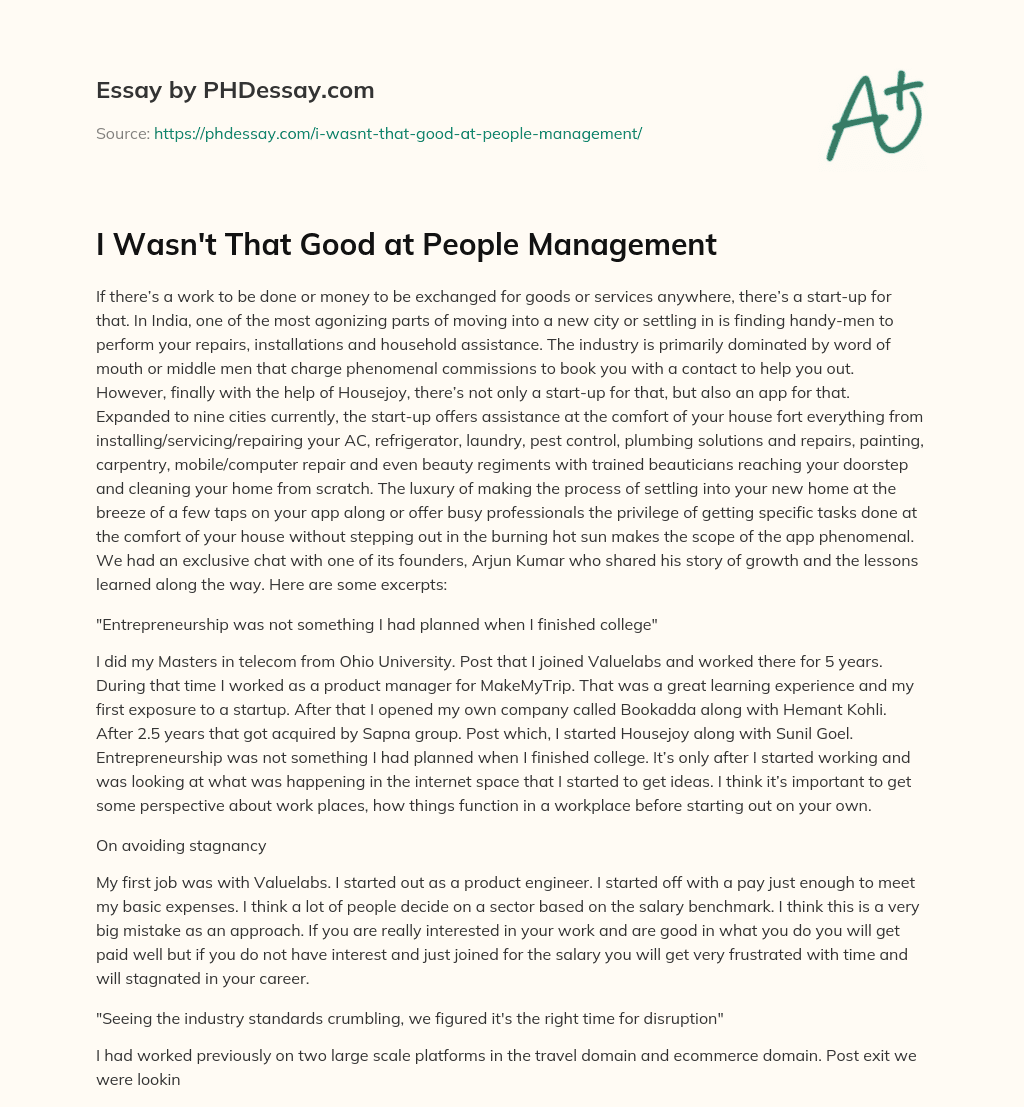 I Wasn’t That Good at People Management essay