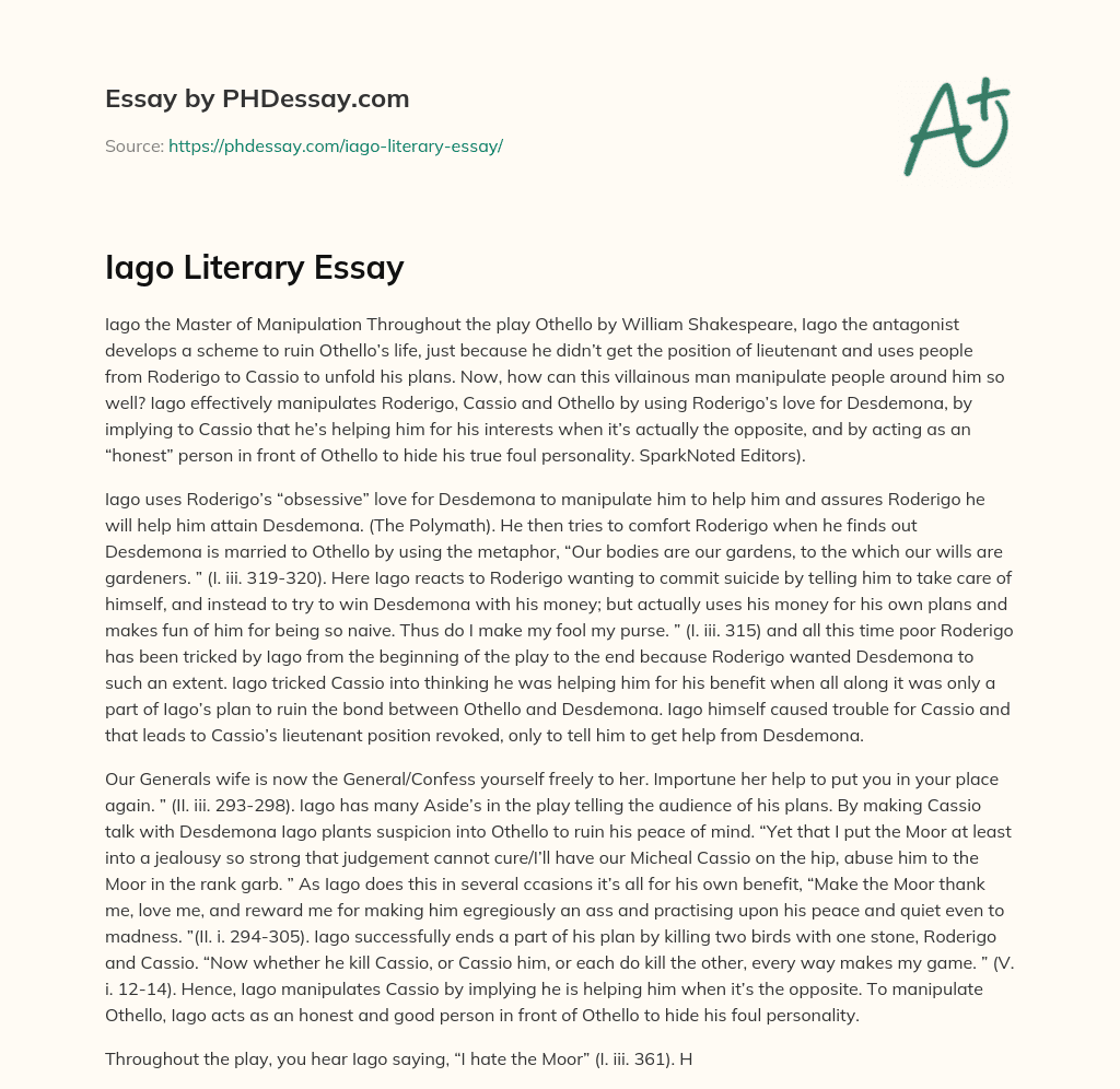 Iago Literary Essay essay