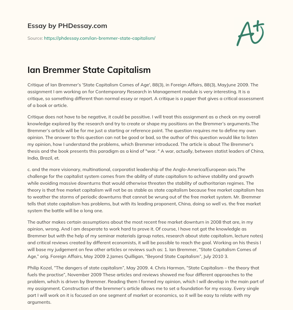 Ian Bremmer State Capitalism essay