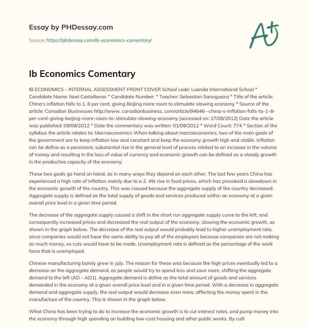 Ib Economics Comentary essay
