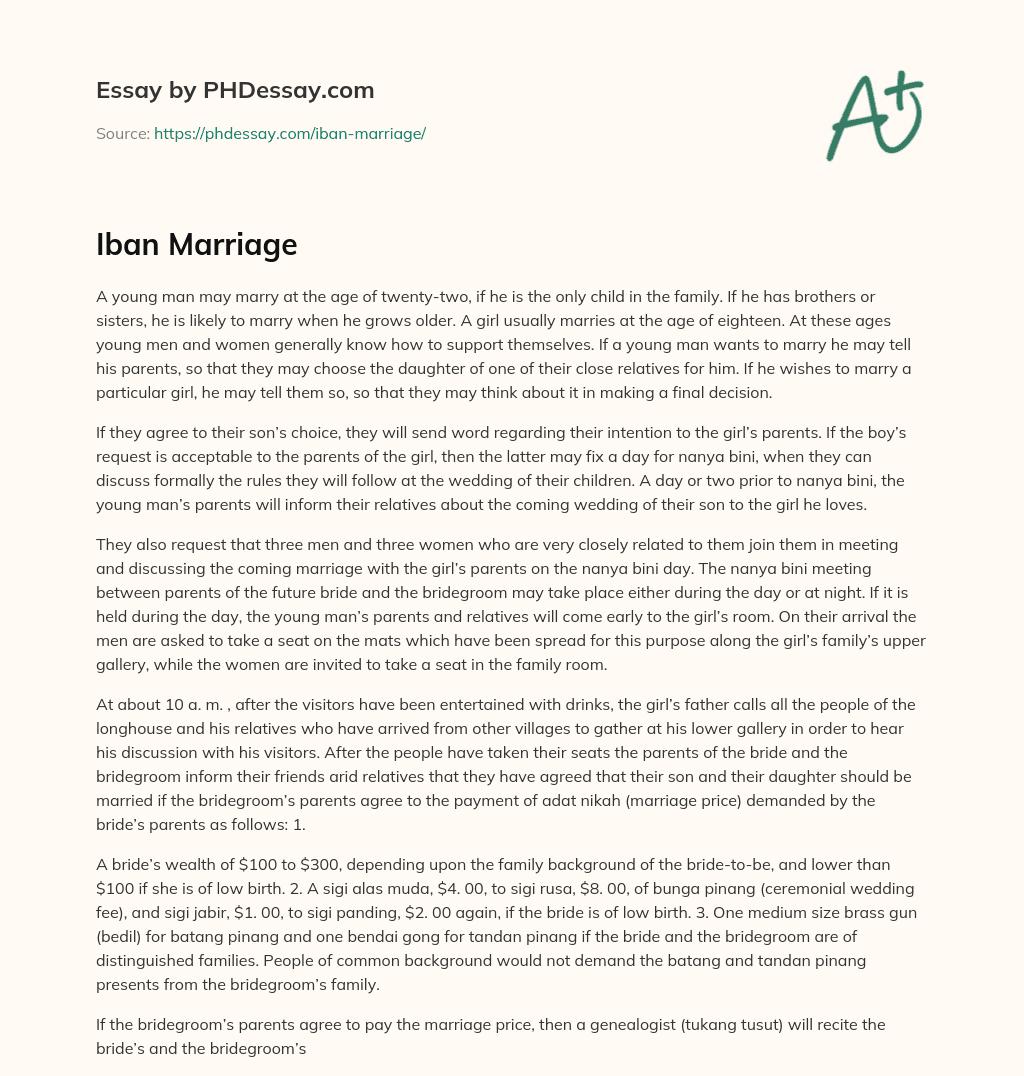 Iban Marriage essay