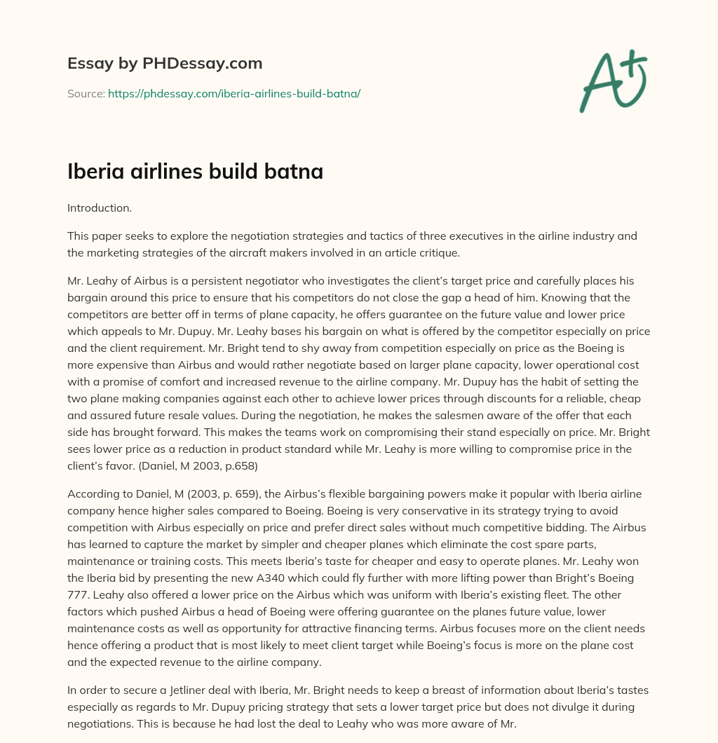 Iberia airlines build batna essay