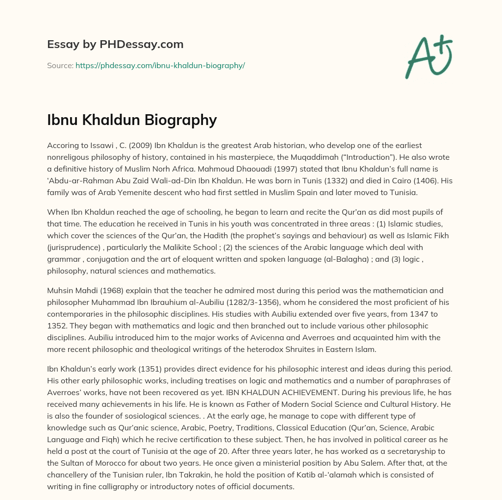 Ibnu Khaldun Biography essay