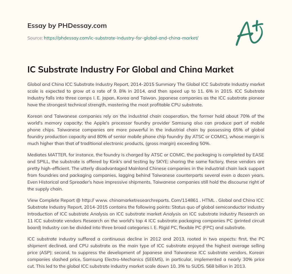 IC Substrate Industry For Global and China Market essay