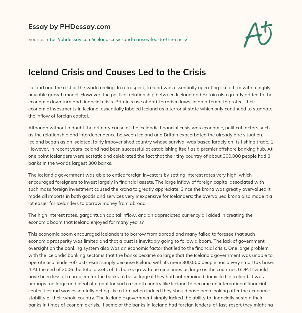 Iceland Crisis and Causes Led to the Crisis essay
