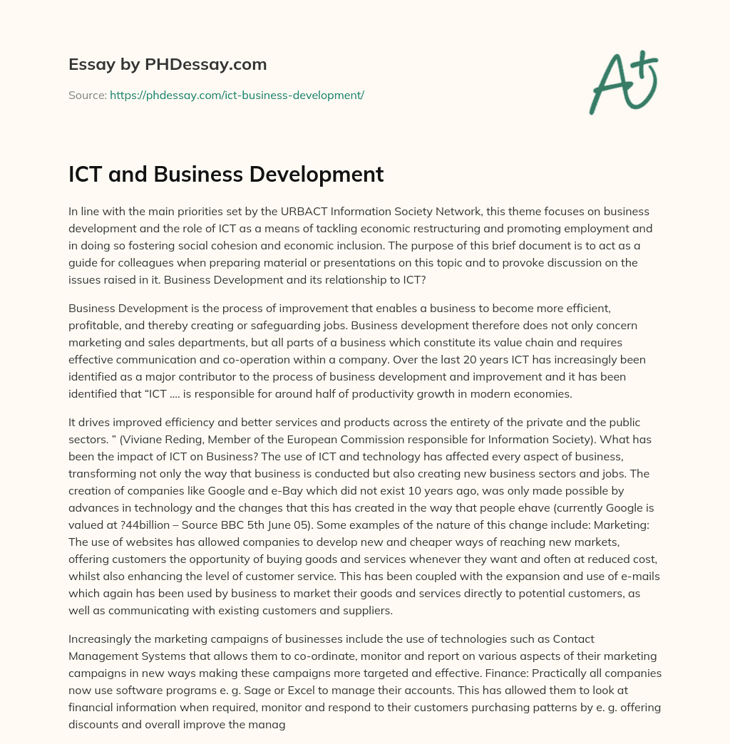 ICT and Business Development essay