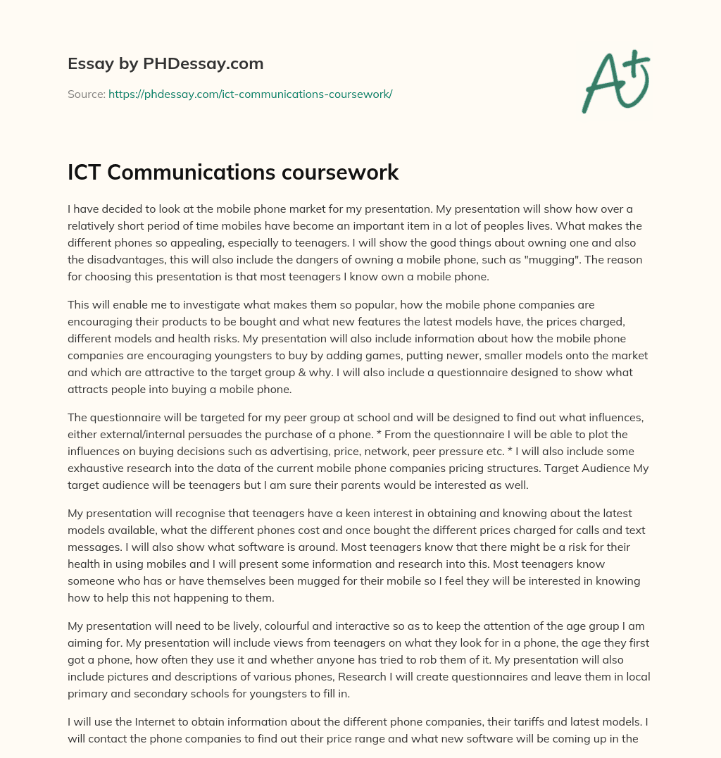 ICT Communications coursework essay