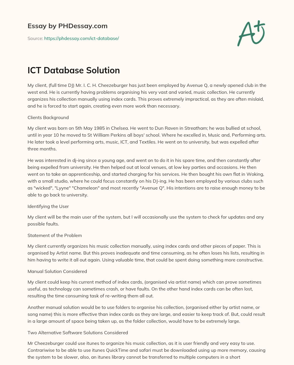 ICT Database Solution essay