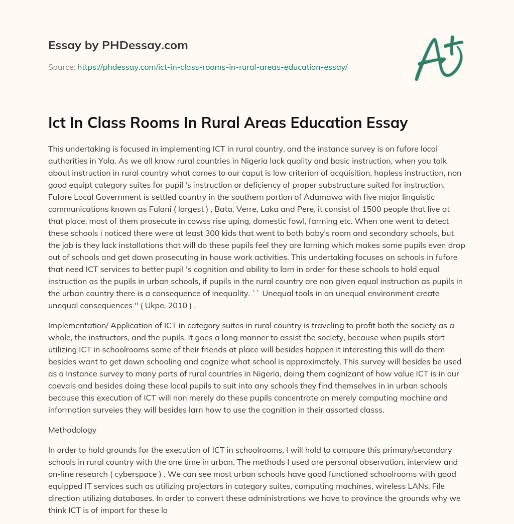 Ict In Class Rooms In Rural Areas Education Essay essay