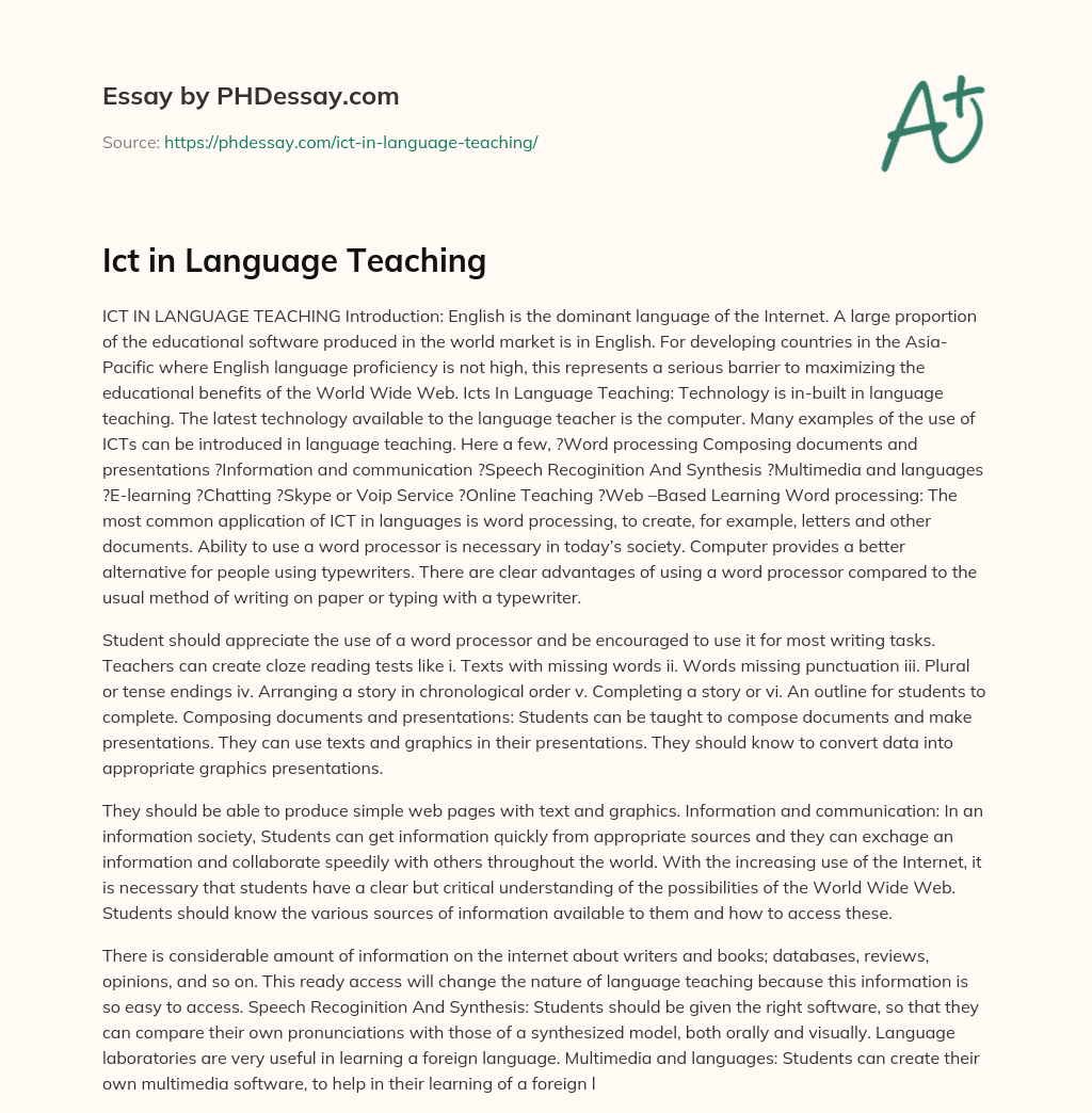 Ict in Language Teaching essay