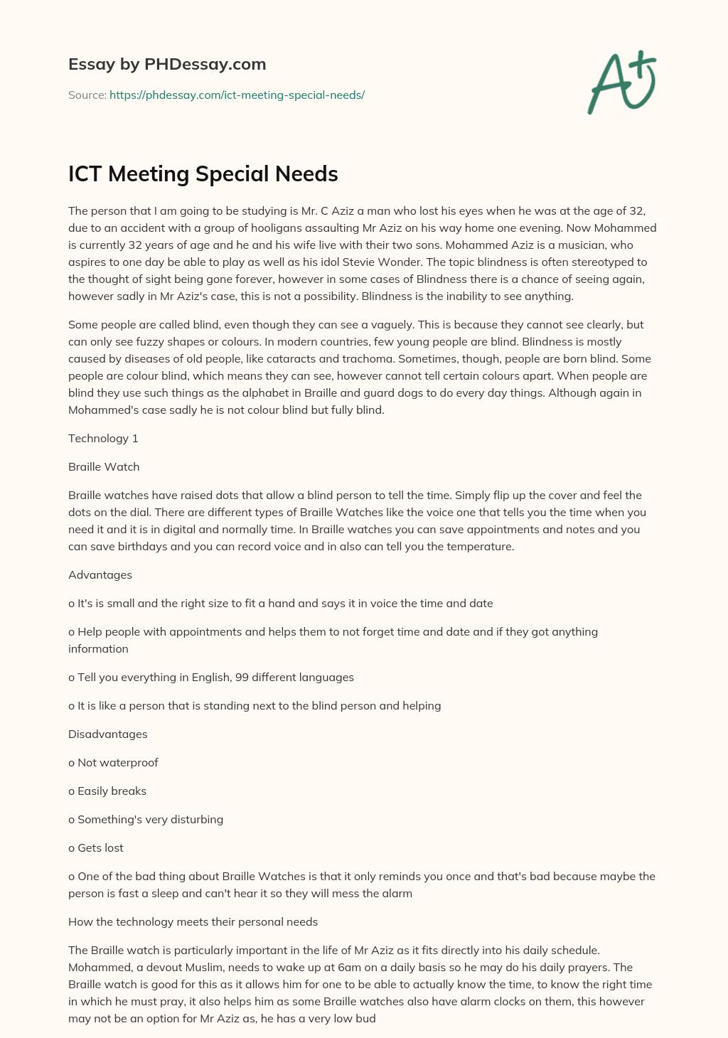 ICT Meeting Special Needs essay