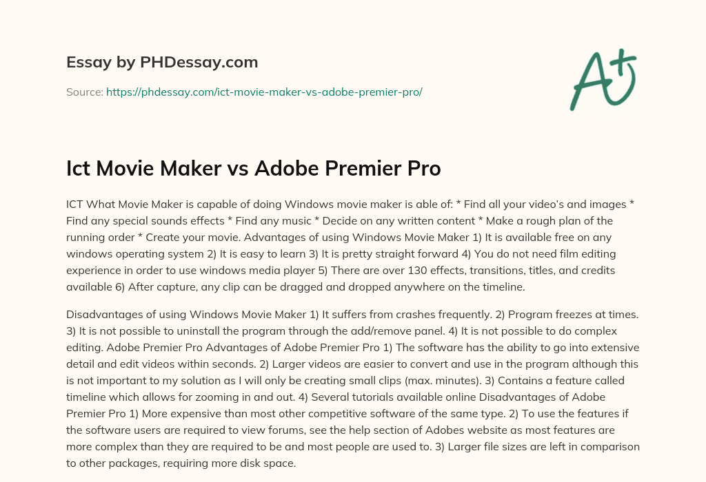 Ict Movie Maker vs Adobe Premier Pro essay