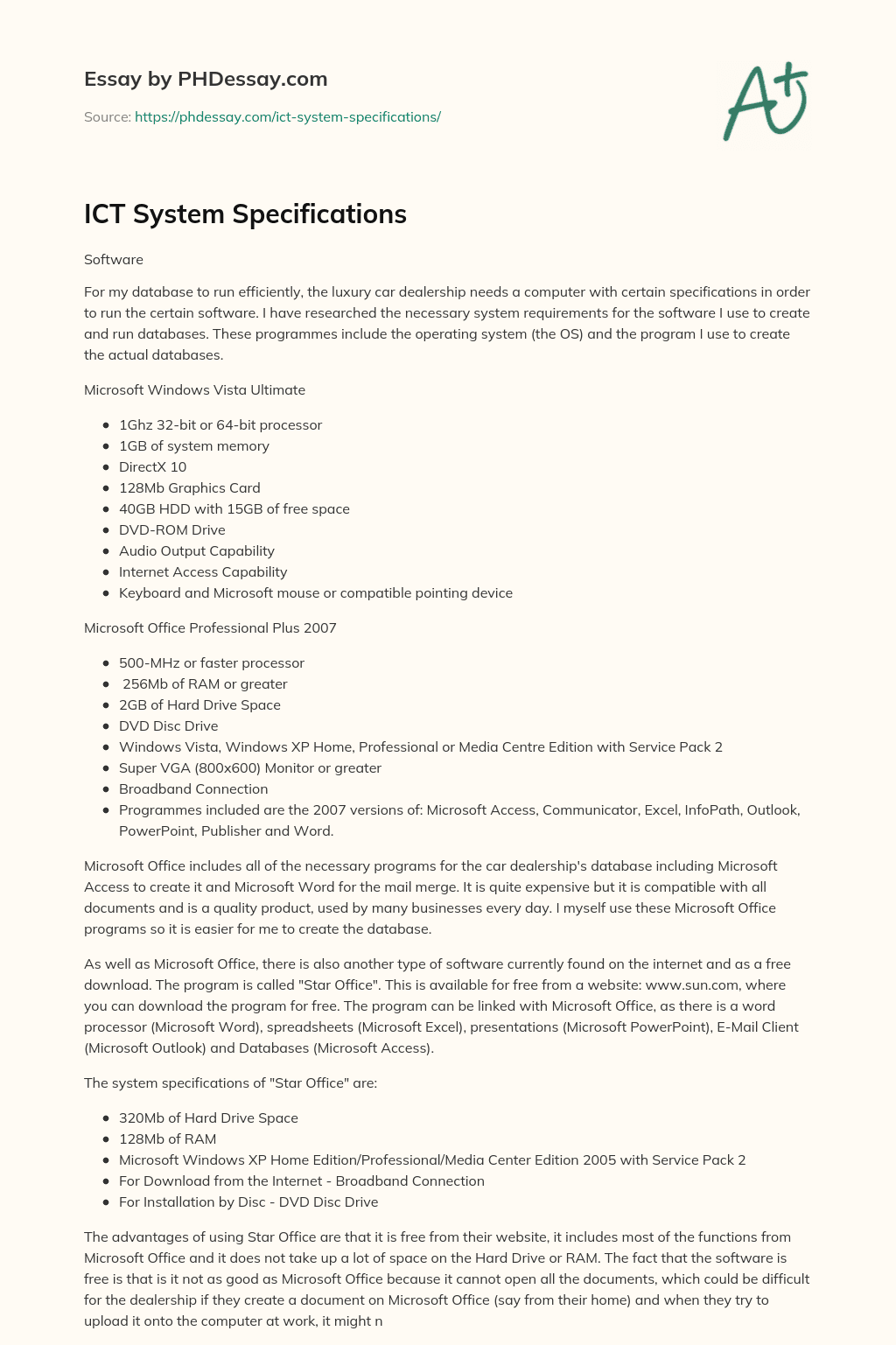 ICT System Specifications essay