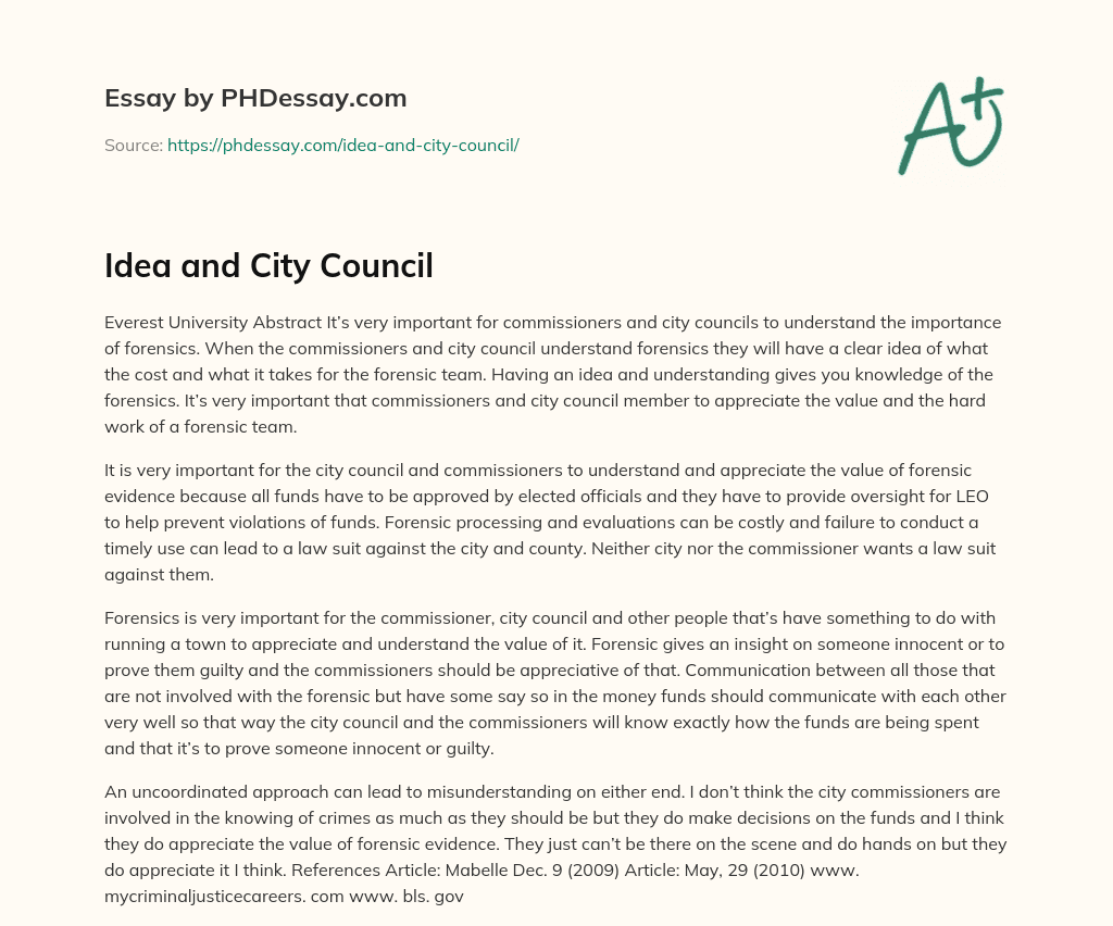 Idea and City Council essay