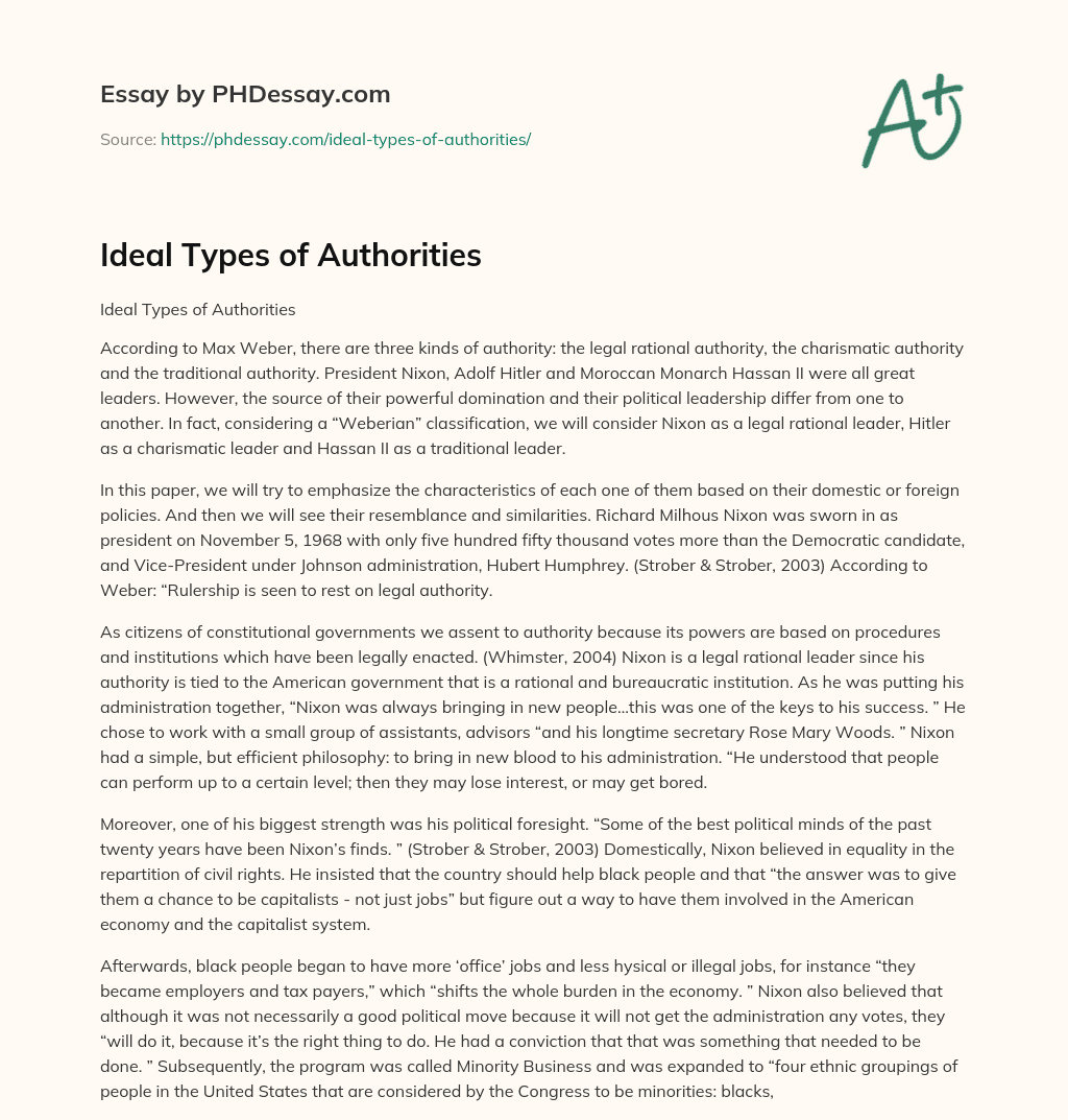 Ideal Types of Authorities essay