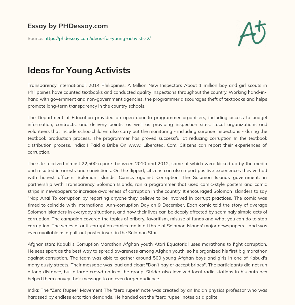 Ideas for Young Activists essay