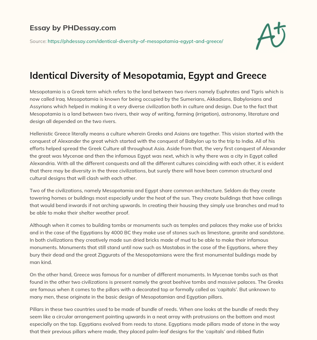 Identical Diversity of Mesopotamia, Egypt and Greece essay