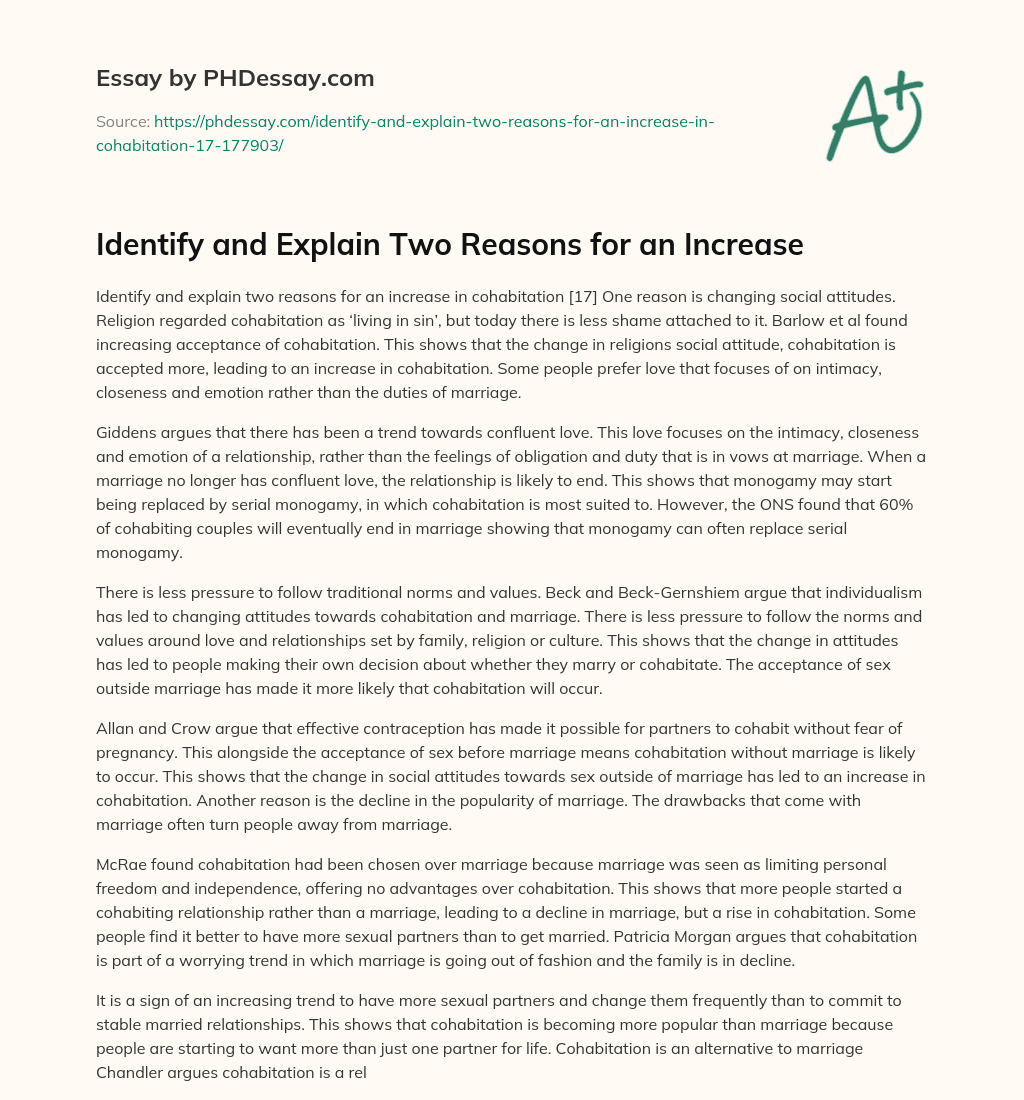 Identify and Explain Two Reasons for an Increase essay