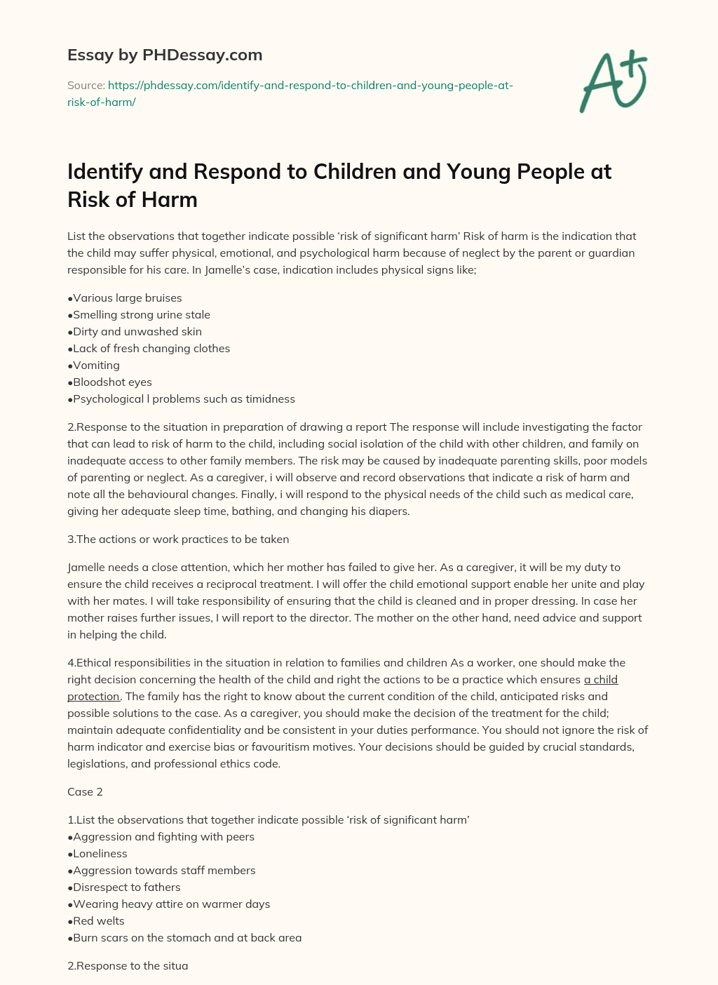 Identify and Respond to Children and Young People at Risk of Harm essay