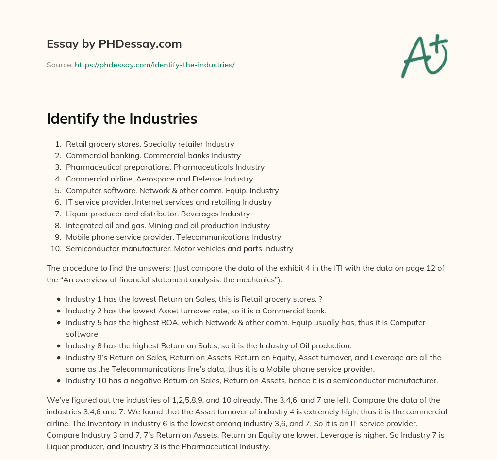 Identify the Industries essay
