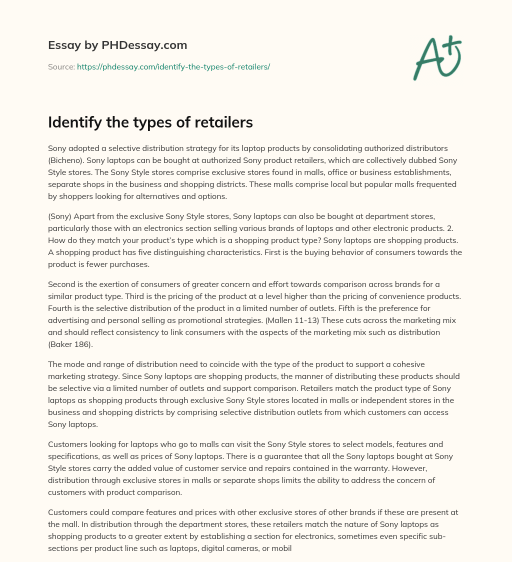 Identify the types of retailers essay