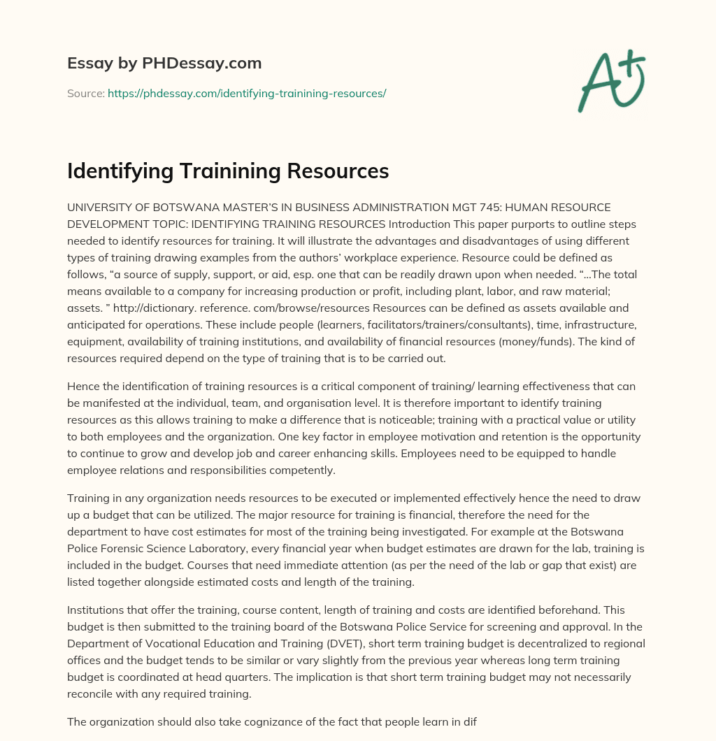 Identifying Trainining Resources essay