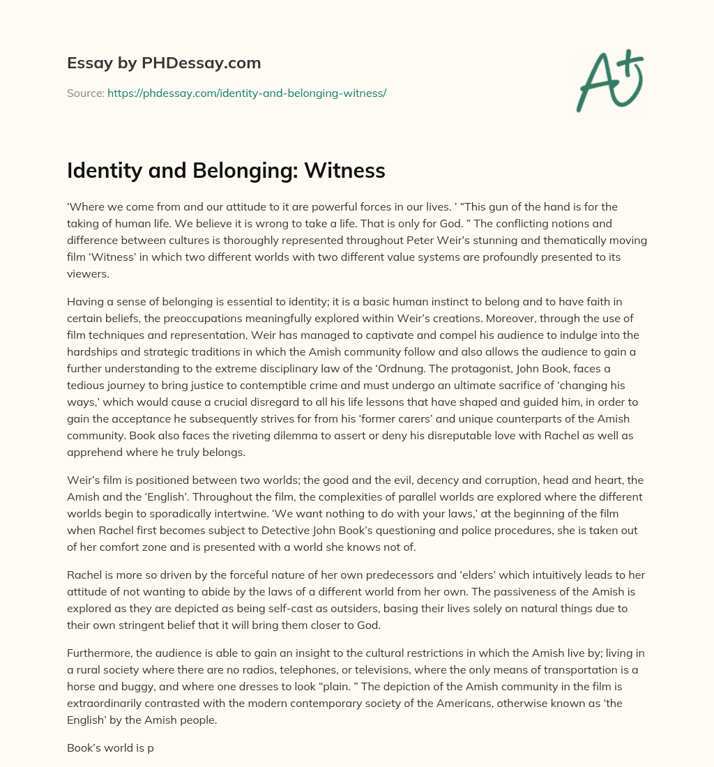 Identity and Belonging: Witness essay