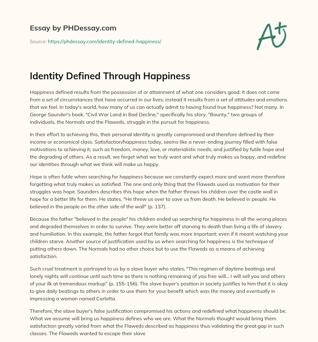 Identity Defined Through Happiness essay