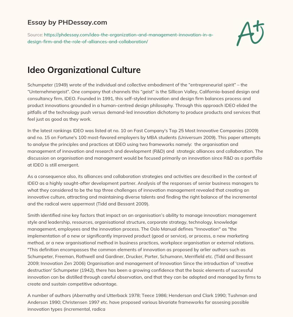 Ideo Organizational Culture essay