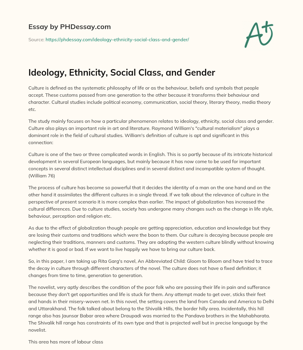 Ideology, Ethnicity, Social Class, and Gender essay