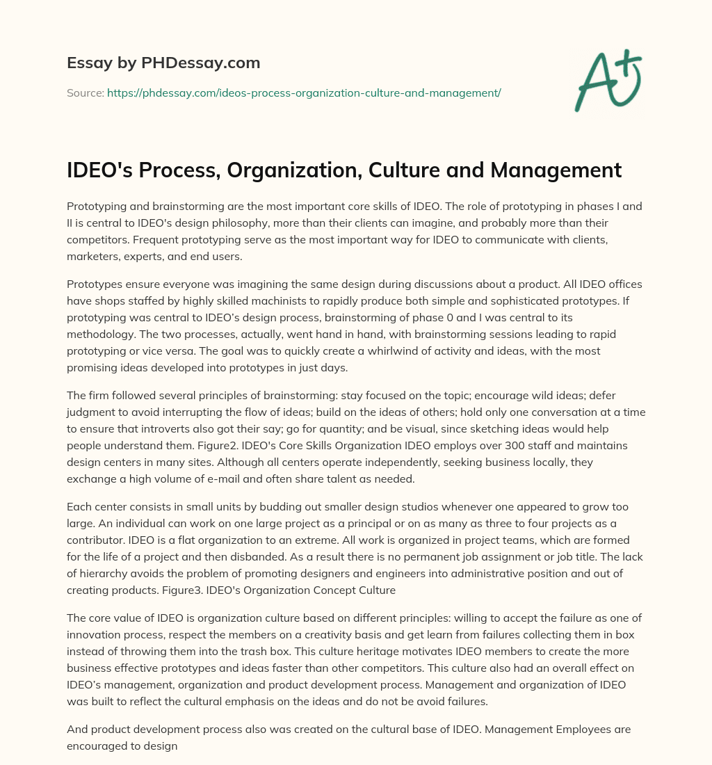 IDEO’s Process, Organization, Culture and Management essay