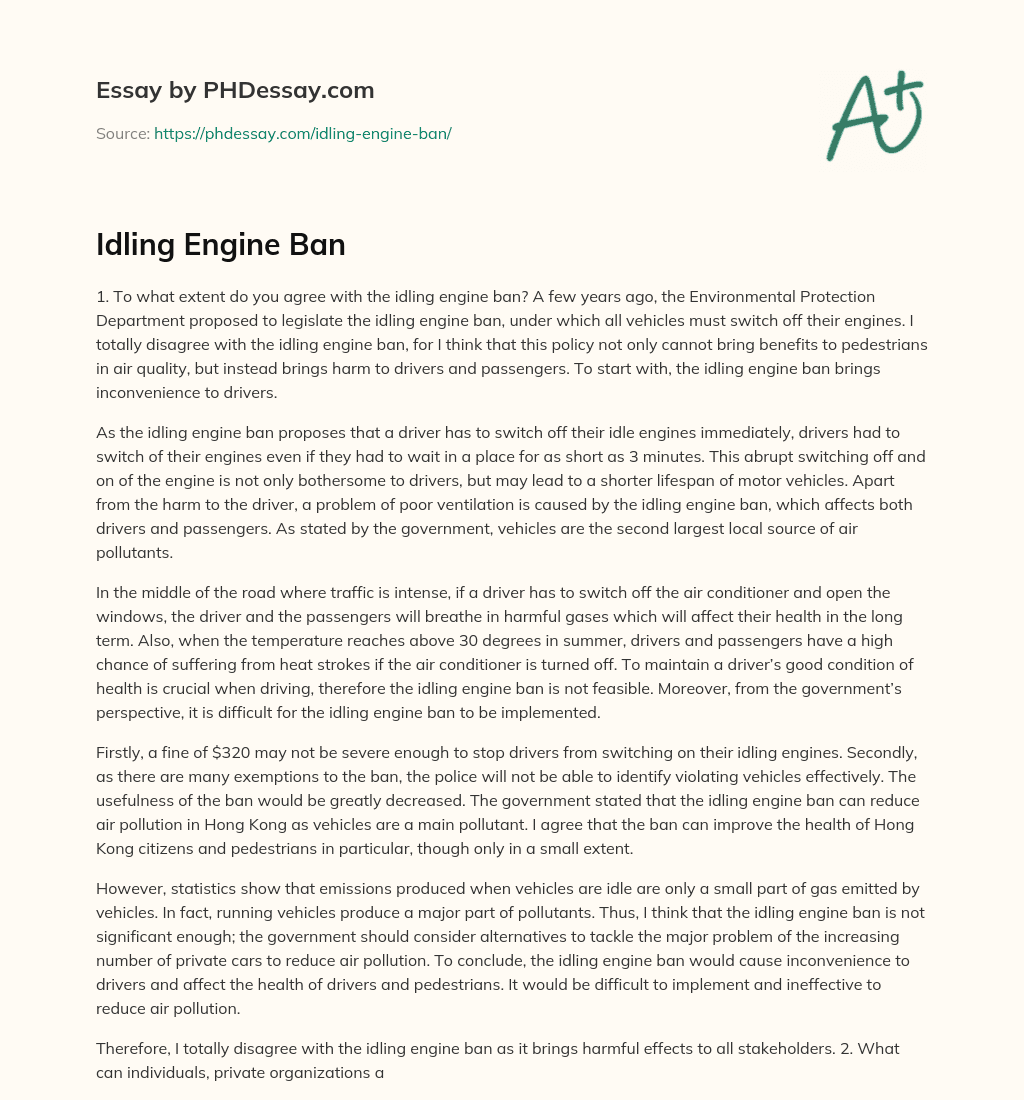 Idling Engine Ban essay