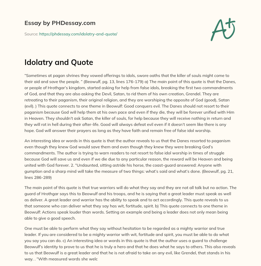 Idolatry and Quote essay