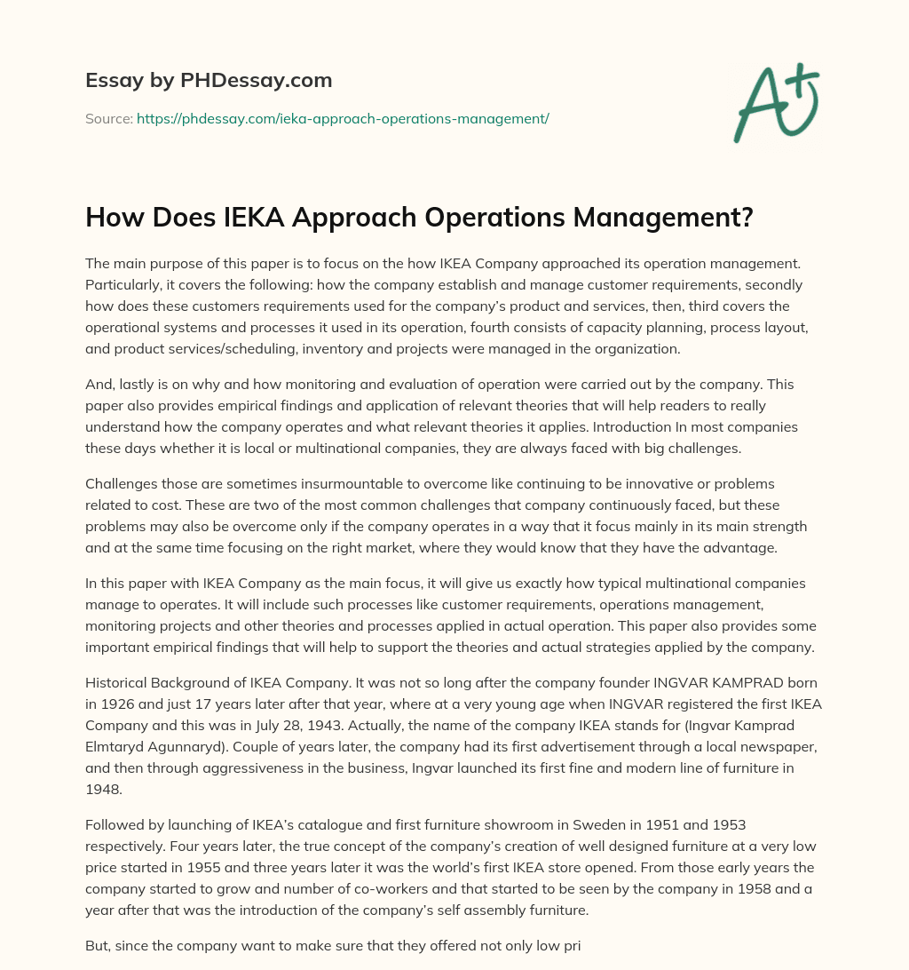How Does IEKA Approach Operations Management? essay