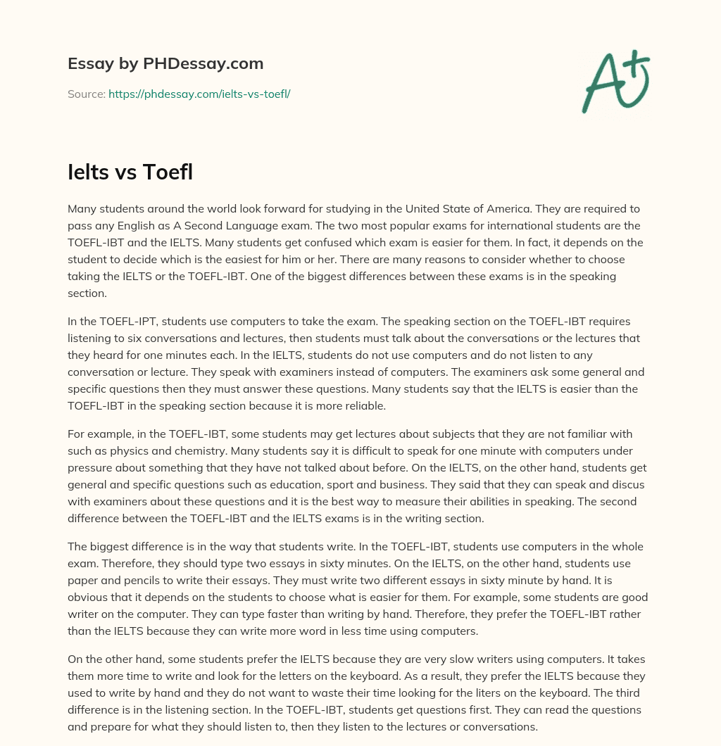 Ielts vs Toefl essay