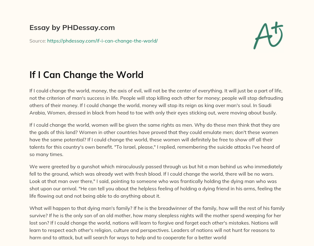 If I Can Change the World essay