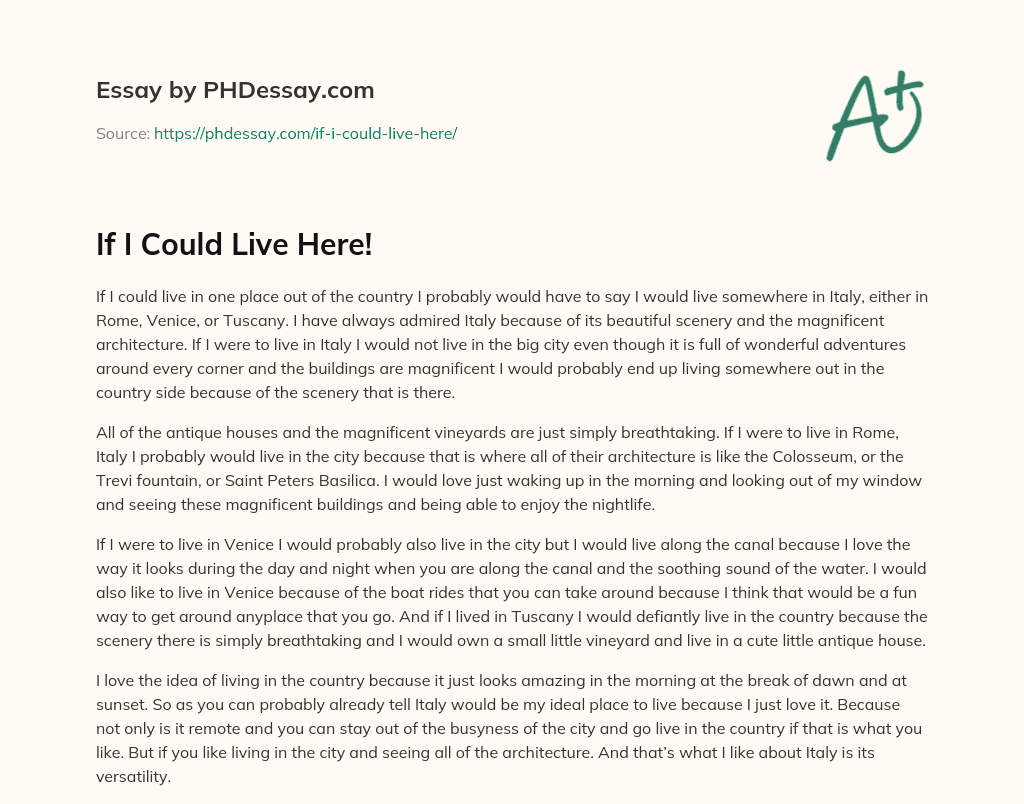 If I Could Live Here! essay