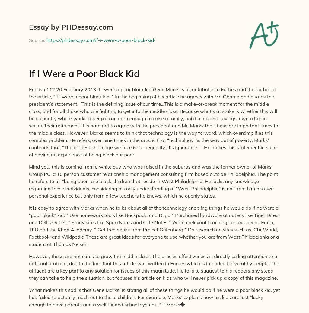 If I Were a Poor Black Kid essay