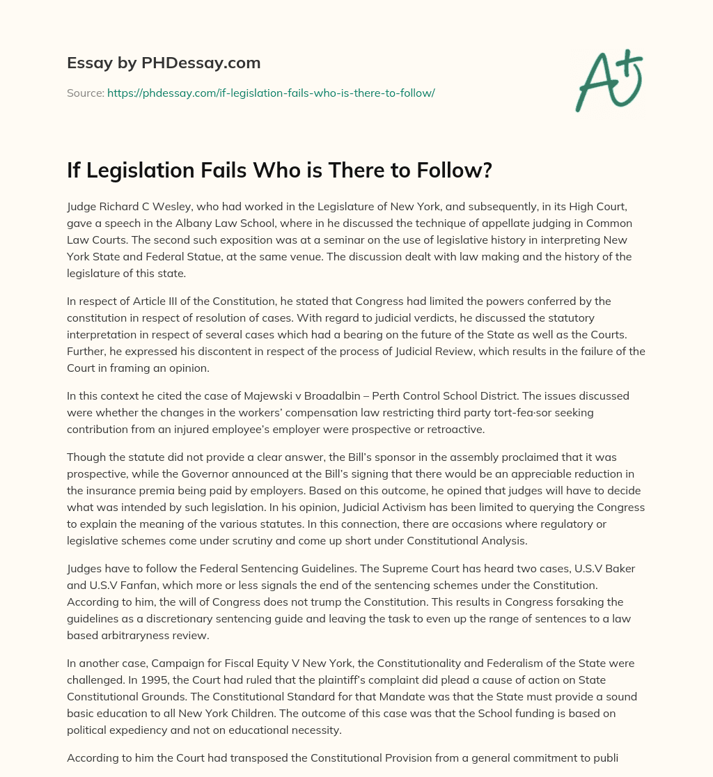 If Legislation Fails Who is There to Follow? essay