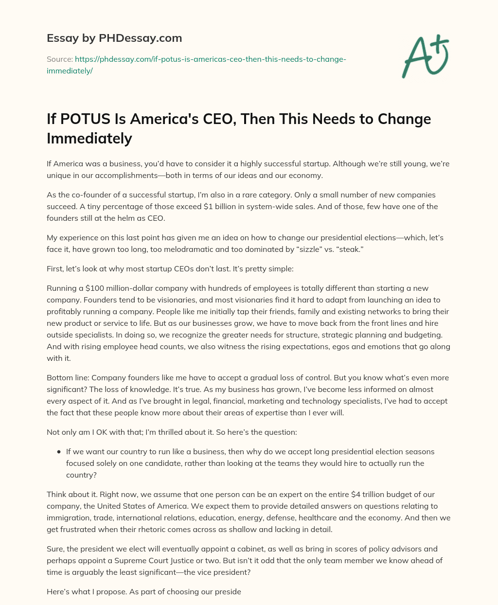 If POTUS Is America’s CEO, Then This Needs to Change Immediately essay